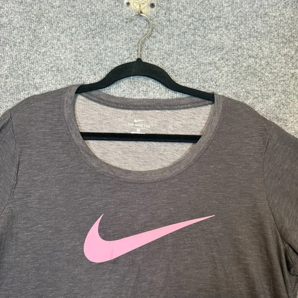 Nike Shirt Women 1X Gray Dri Fit Pink Big Swoosh Tshirt Stretch Casual Plus Size